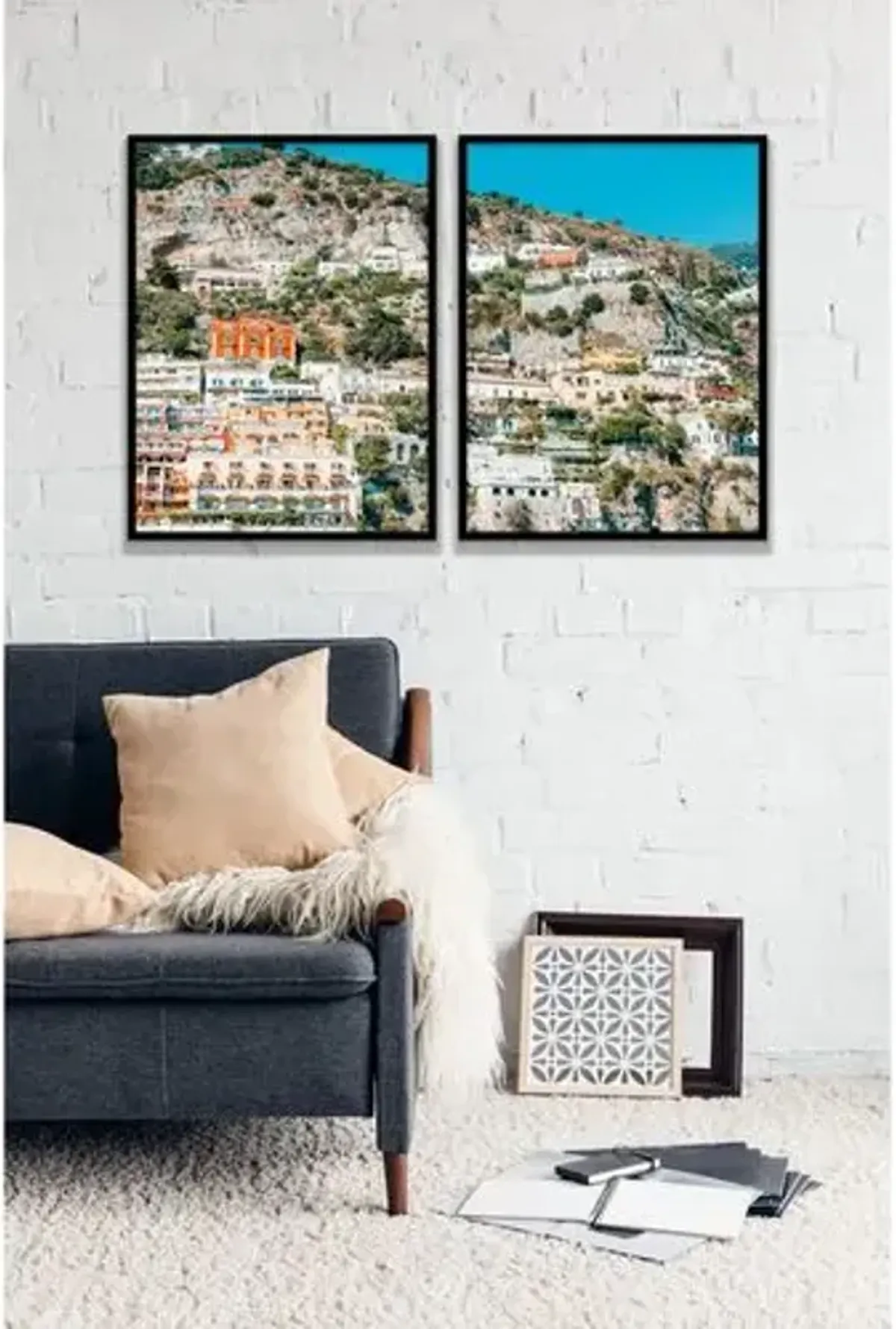 Natalie Obradovich - Positano from the Sea Diptych - Blue