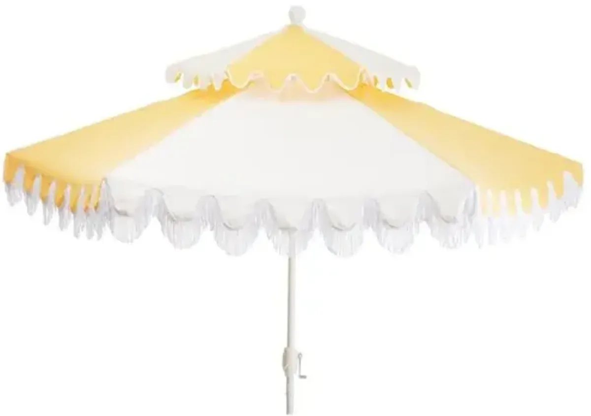 Ginny Two-Tier Two-Tone Fringe Patio Umbrella - Sunbrella - Yellow