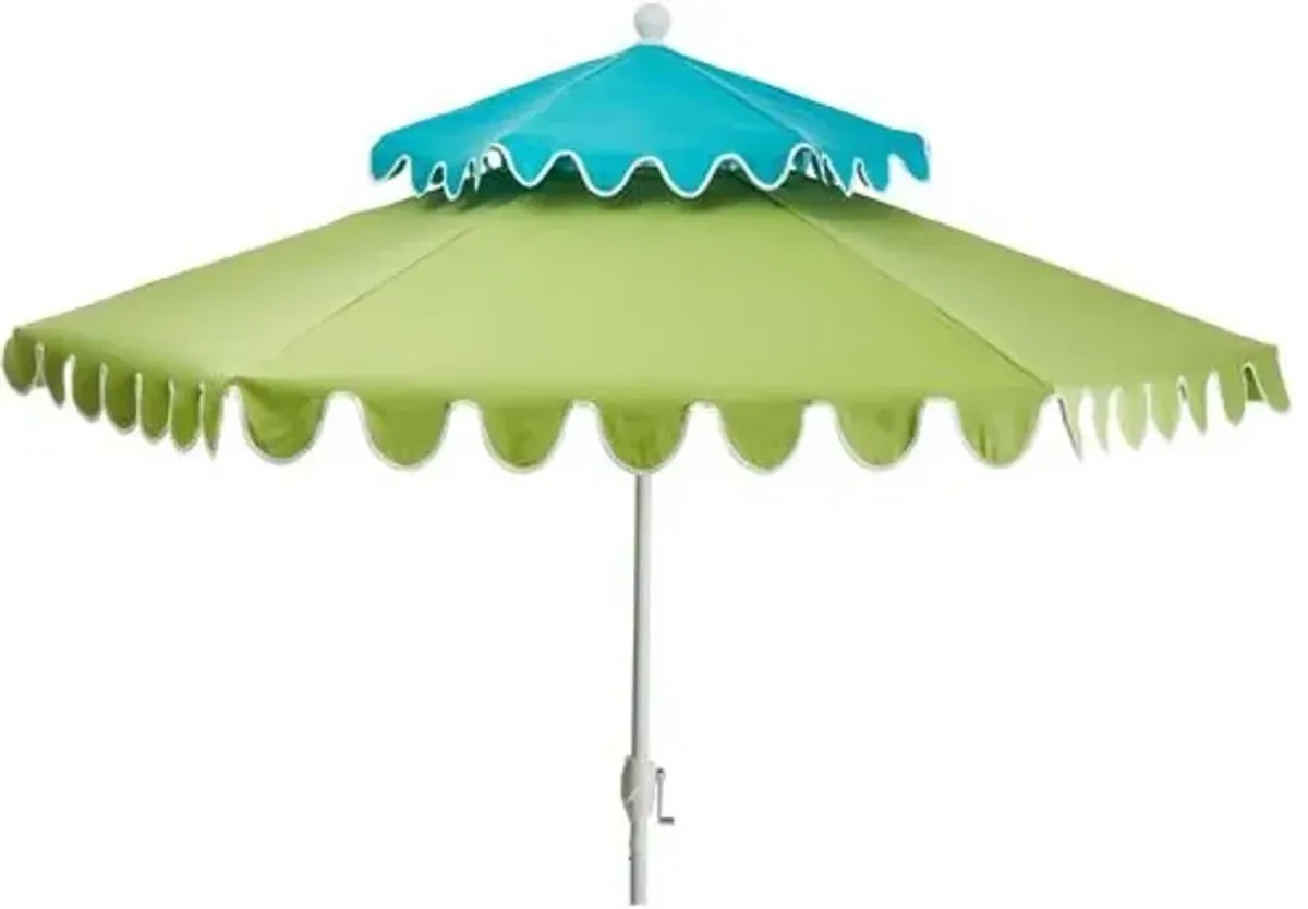 Ginnny Two-Tier Patio Umbrella - Aqua/Green