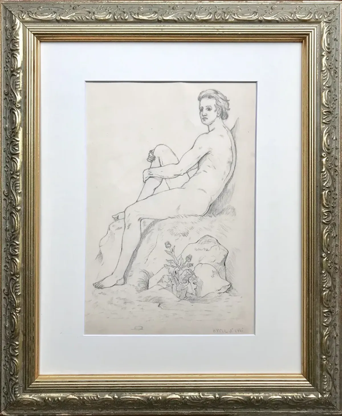 19th-C. Neoclassical Male Nude Drawing - Antiquarian Art Company - Gray