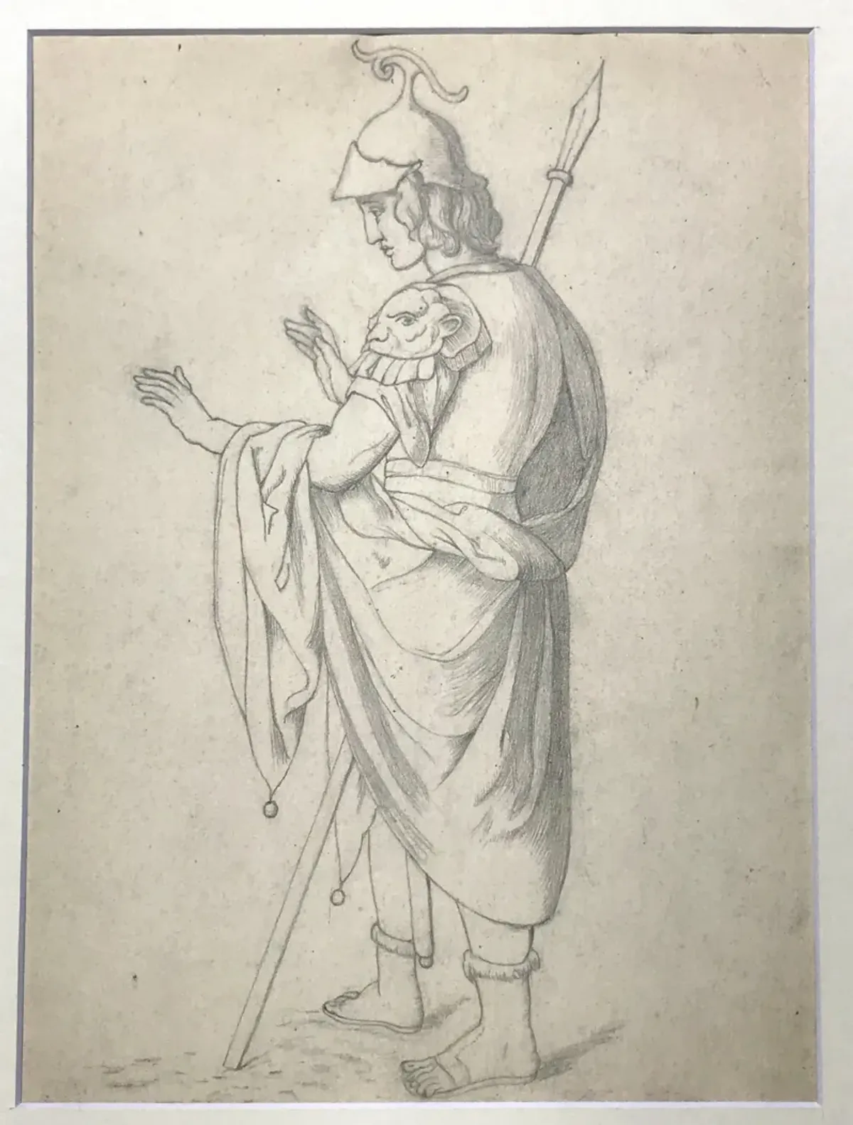 19th-C. Drawing of a Greco-Roman Soldier - Antiquarian Art Company - Gray