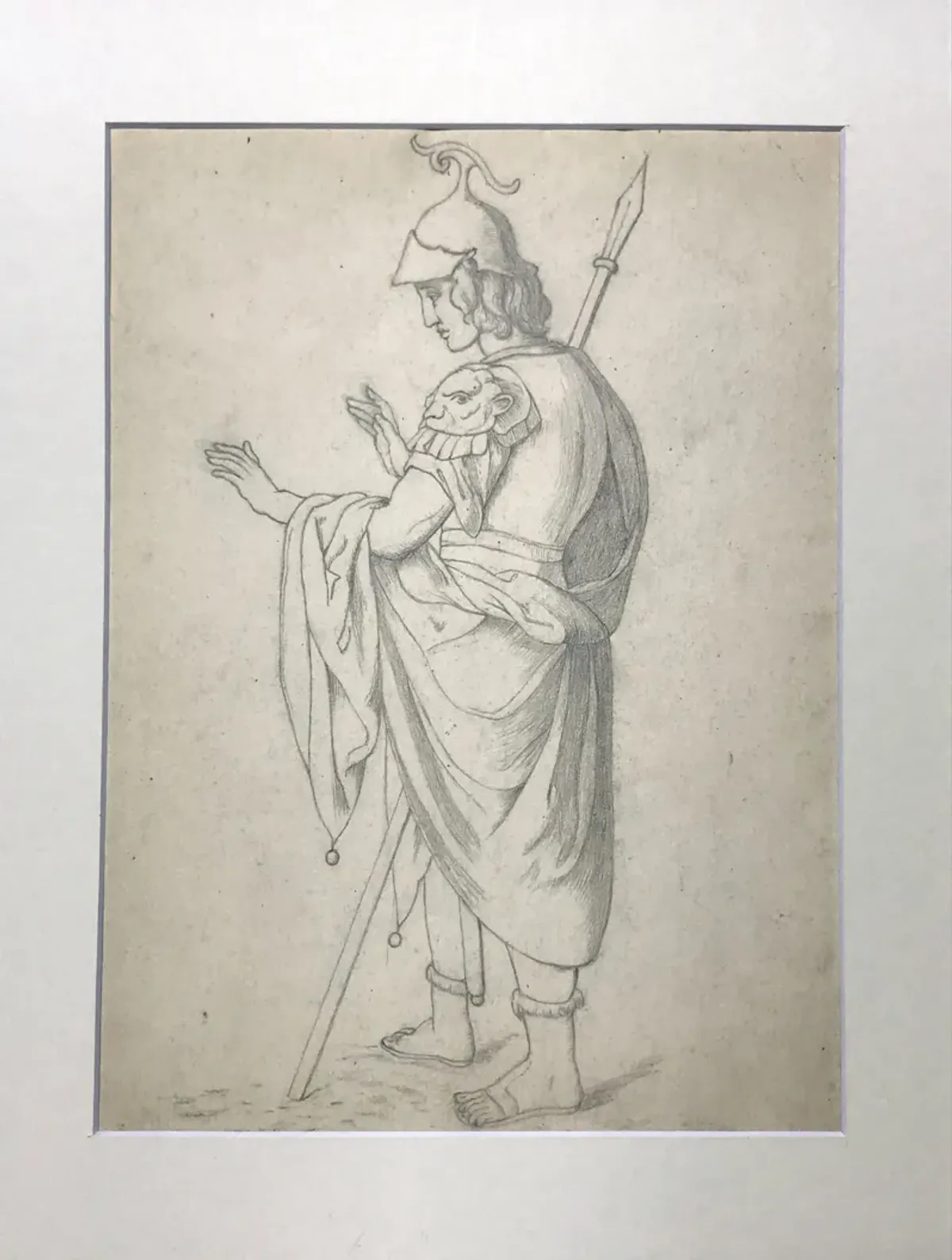 19th-C. Drawing of a Greco-Roman Soldier - Antiquarian Art Company - Gray