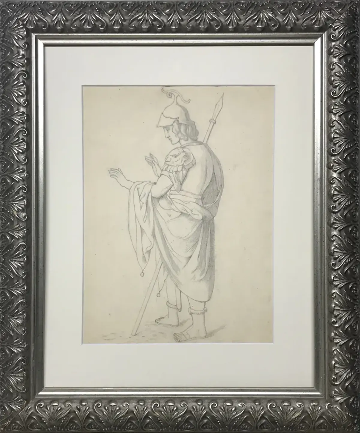 19th-C. Drawing of a Greco-Roman Soldier - Antiquarian Art Company - Gray