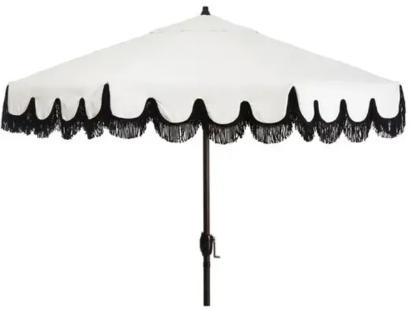 Phoebe Fringe Patio Umbrella - Sunbrella - White