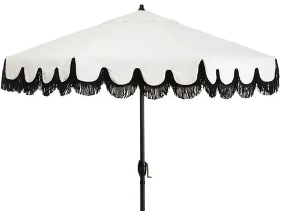 Phoebe Fringe Patio Umbrella - White/Black