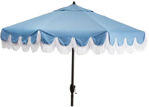 Phoebe Fringe Patio Umbrella - Sunbrella - Blue