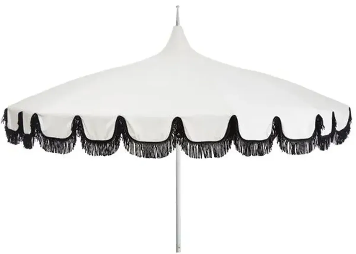 Aya Pagoda Fringe Patio Umbrella - White/Black