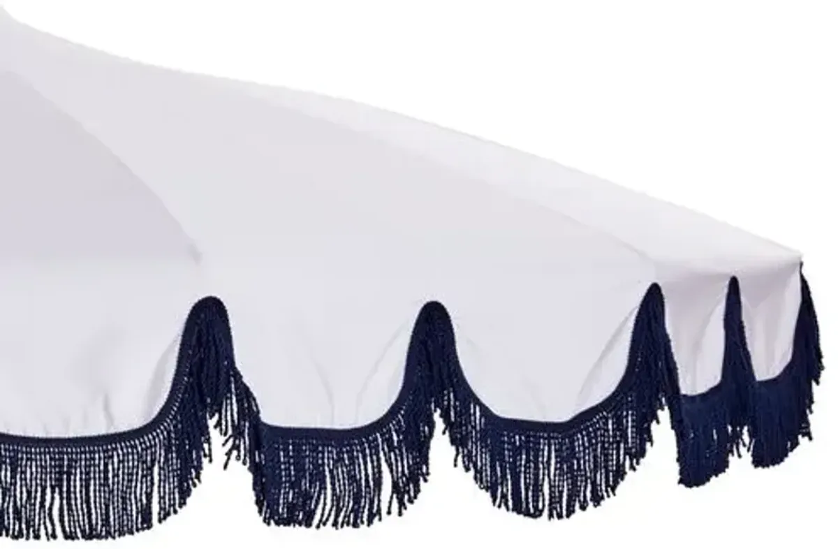 Aya Pagoda Fringe Patio Umbrella - White/Navy