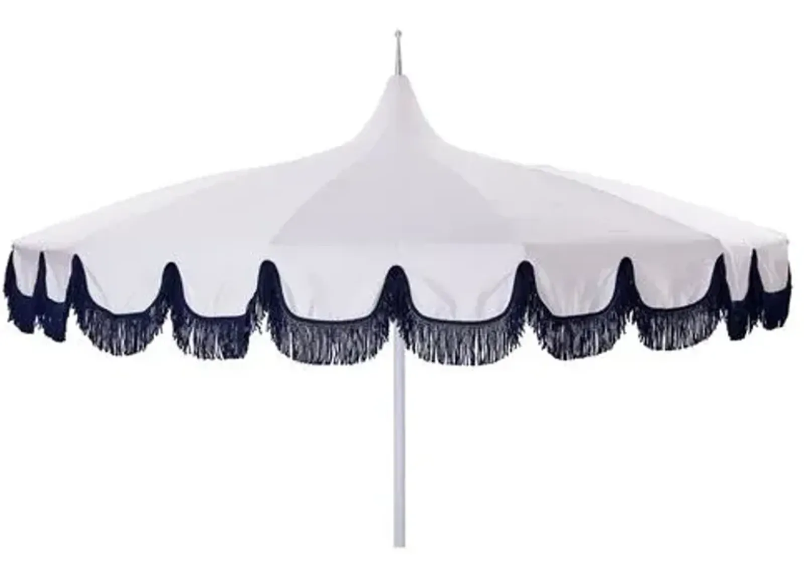 Aya Pagoda Fringe Patio Umbrella - White/Navy