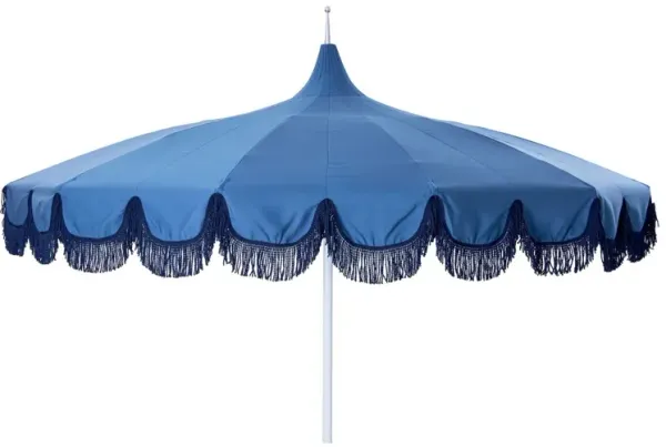 Aya Pagoda Fringe Patio Umbrella - Sunbrella - Blue