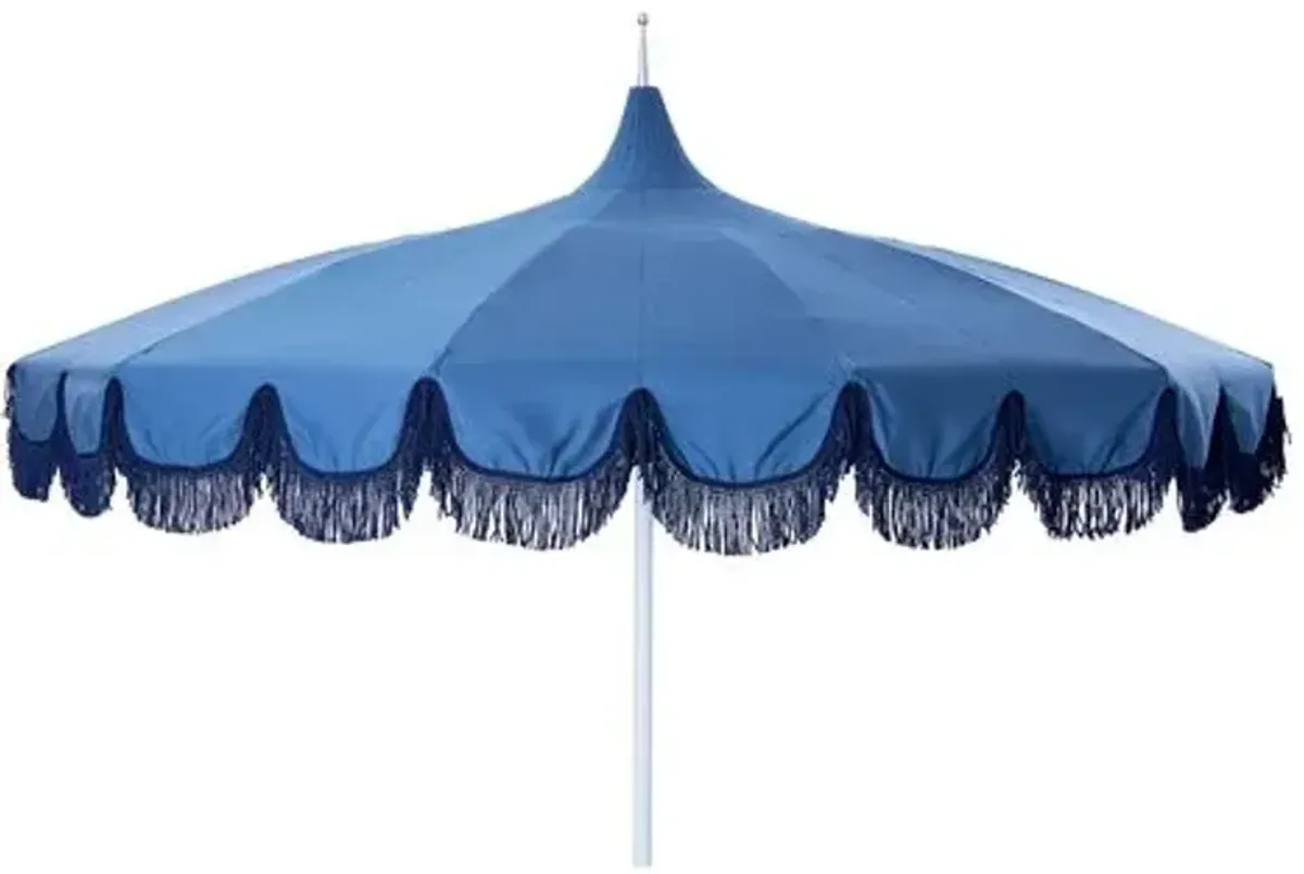 Aya Pagoda Fringe Patio Umbrella - Sunbrella - Blue