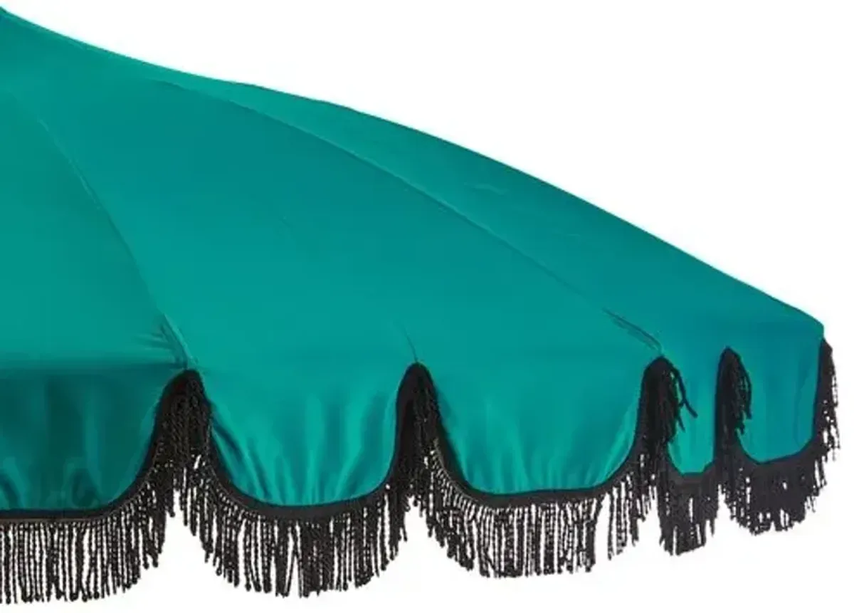 Aya Pagoda Fringe Patio Umbrella - Teal/Black - Green