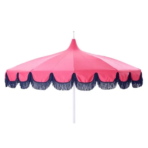 Aya Pagoda Fringe Patio Umbrella - Pink/Navy