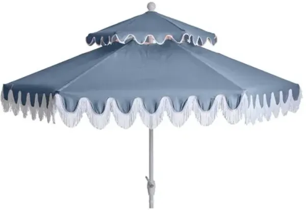 Daiana Two-Tier Fringe Patio Umbrella - Ocean Blue