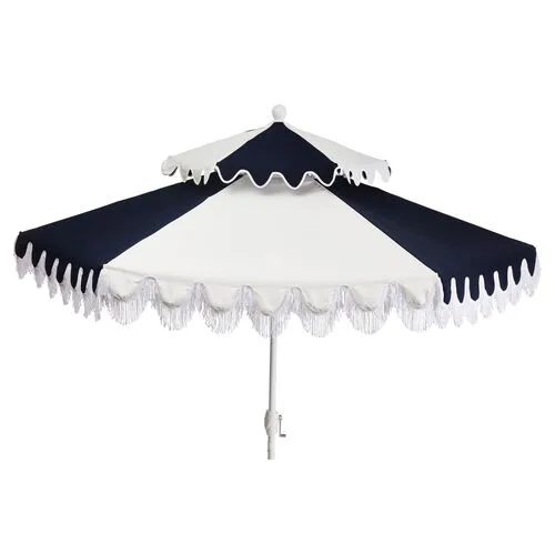 Ginny Two-Tier Patio Umbrella - Navy/White - Blue