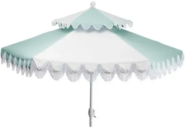 Ginny Two-Tier Two-Tone Fringe Patio Umbrella - Sunbrella - Green