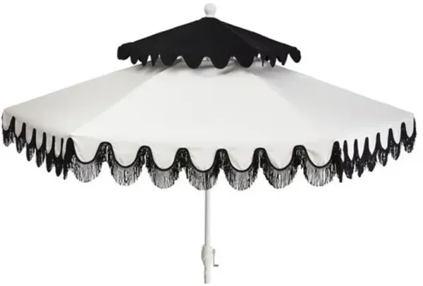 Ginny Two-Tier Two-Tone Fringe Patio Umbrella - Sunbrella - White