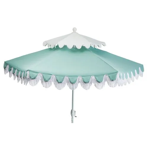 Ginnny Two-Tier Patio Umbrella - Mint/White - Blue