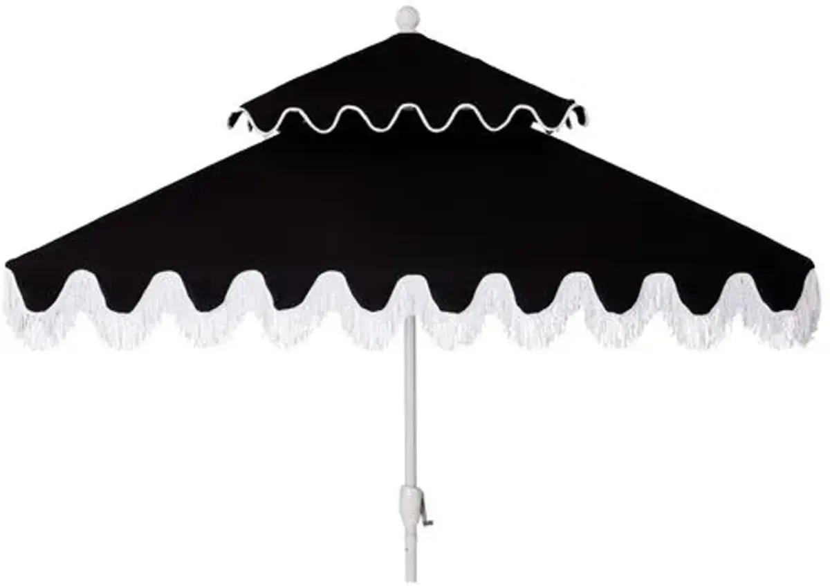 Hannah Two-Tier Square Fringe Patio Umbrella - Sunbrella - Black