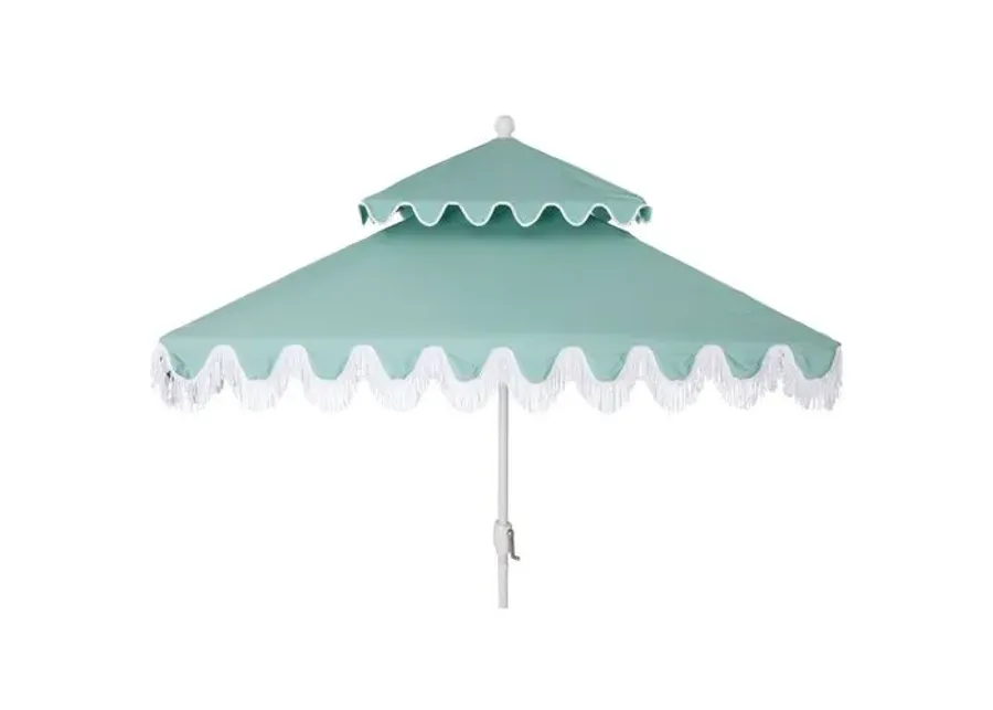 Hannah Two-Tier Square Patio Umbrella - Mint/White - Green