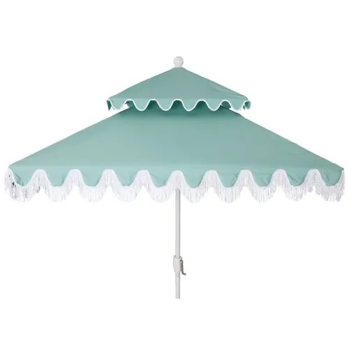 Hannah Two-Tier Square Patio Umbrella - Mint/White - Green
