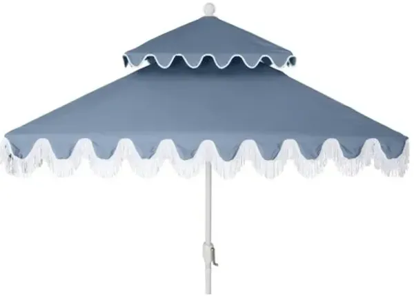 Hannah Two-Tier Square Fringe Patio Umbrella - Sunbrella - Blue