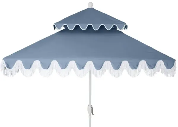 Hannah Two-Tier Square Fringe Patio Umbrella - Sunbrella - Blue