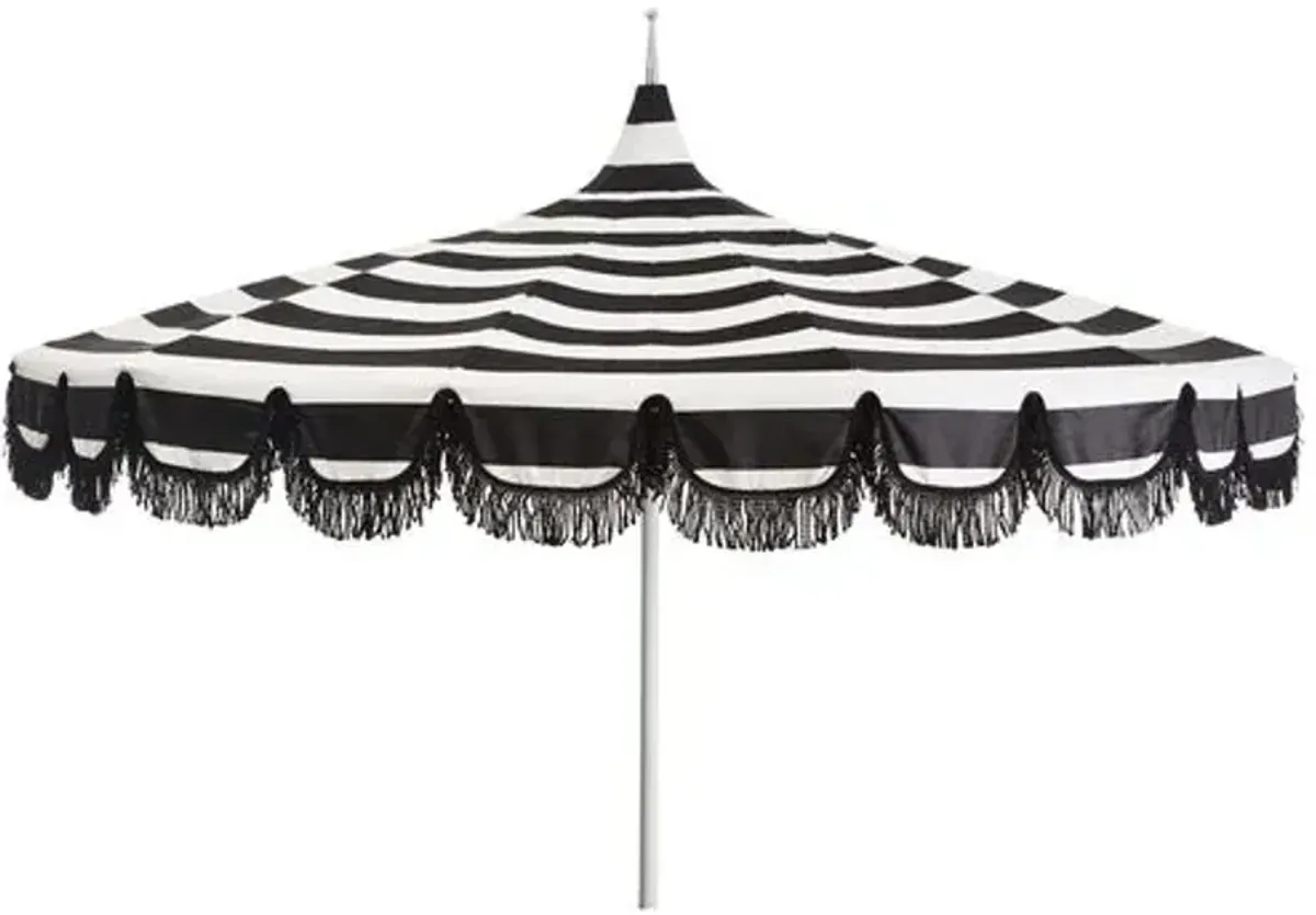 Aya Pagoda Patio Umbrella - White/Black Stripe