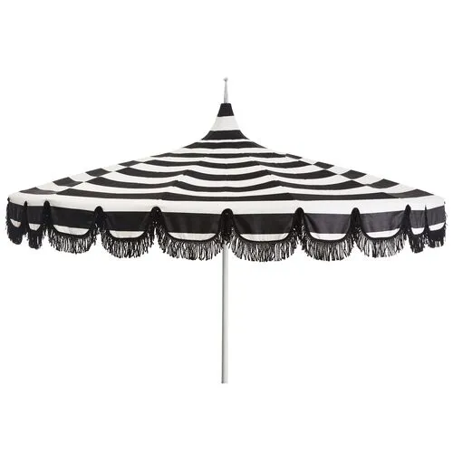 Aya Pagoda Patio Umbrella - White/Black Stripe