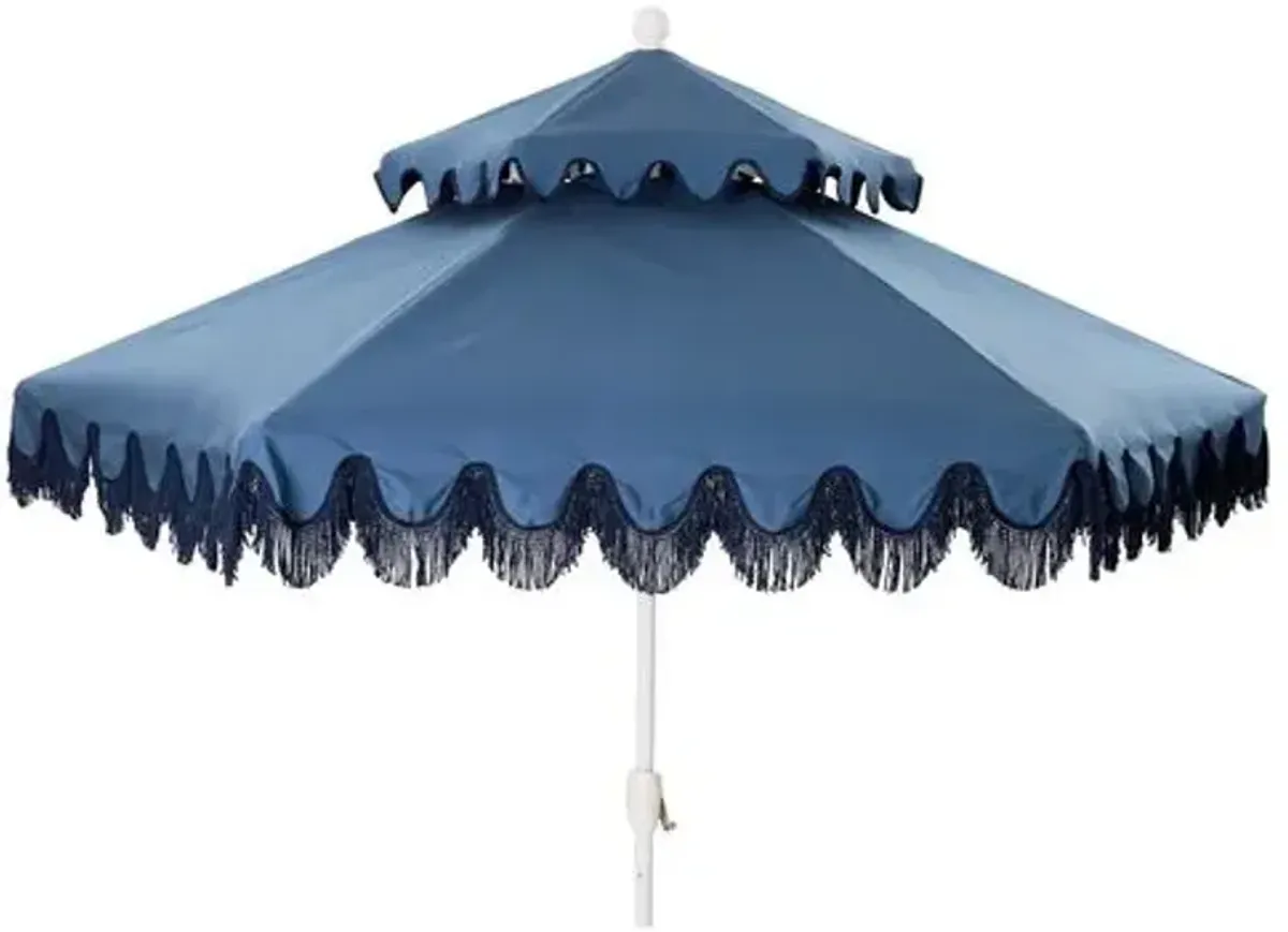 Daiana Fringe Two-Tier Patio Umbrella - Sunbrella - Blue