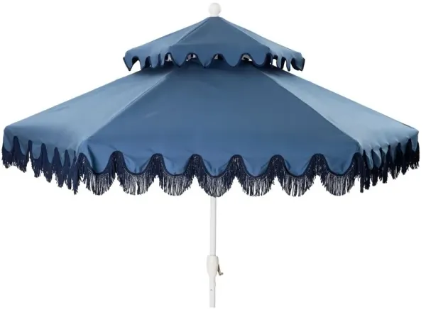 Daiana Fringe Two-Tier Patio Umbrella - Sunbrella - Blue