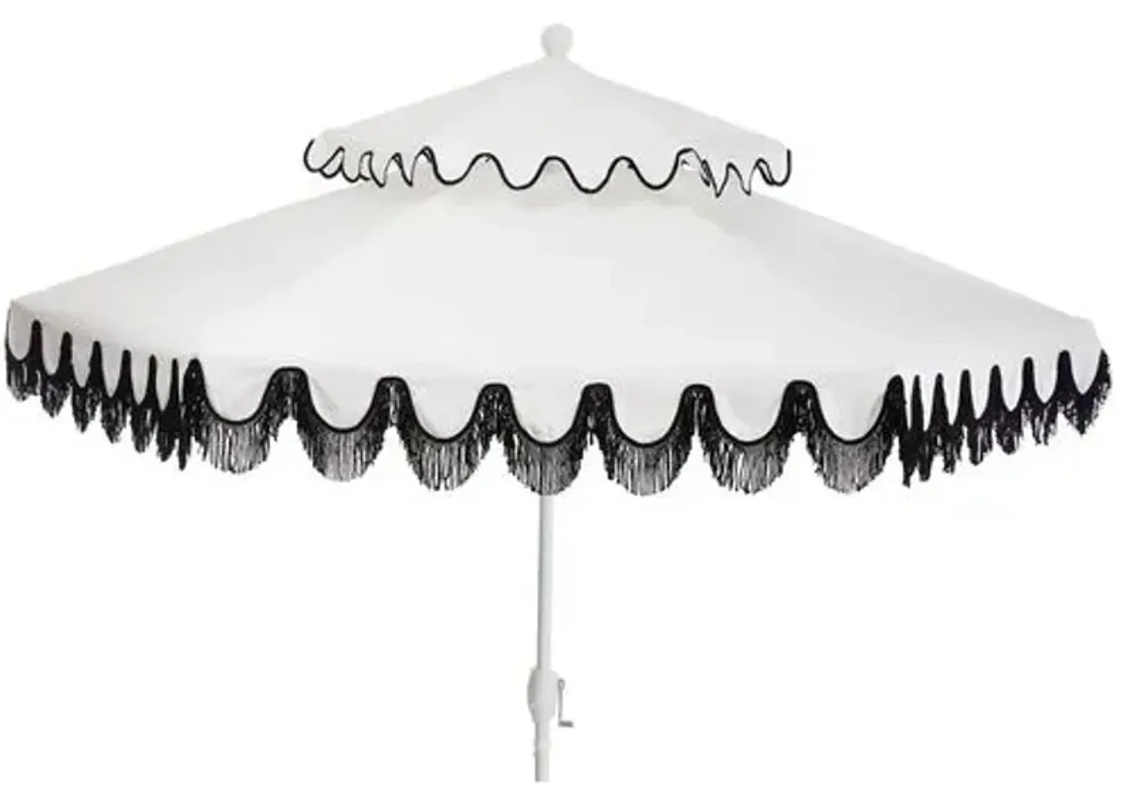 Daiana Two-Tier Fringe Patio Umbrella - White/Black Fringe