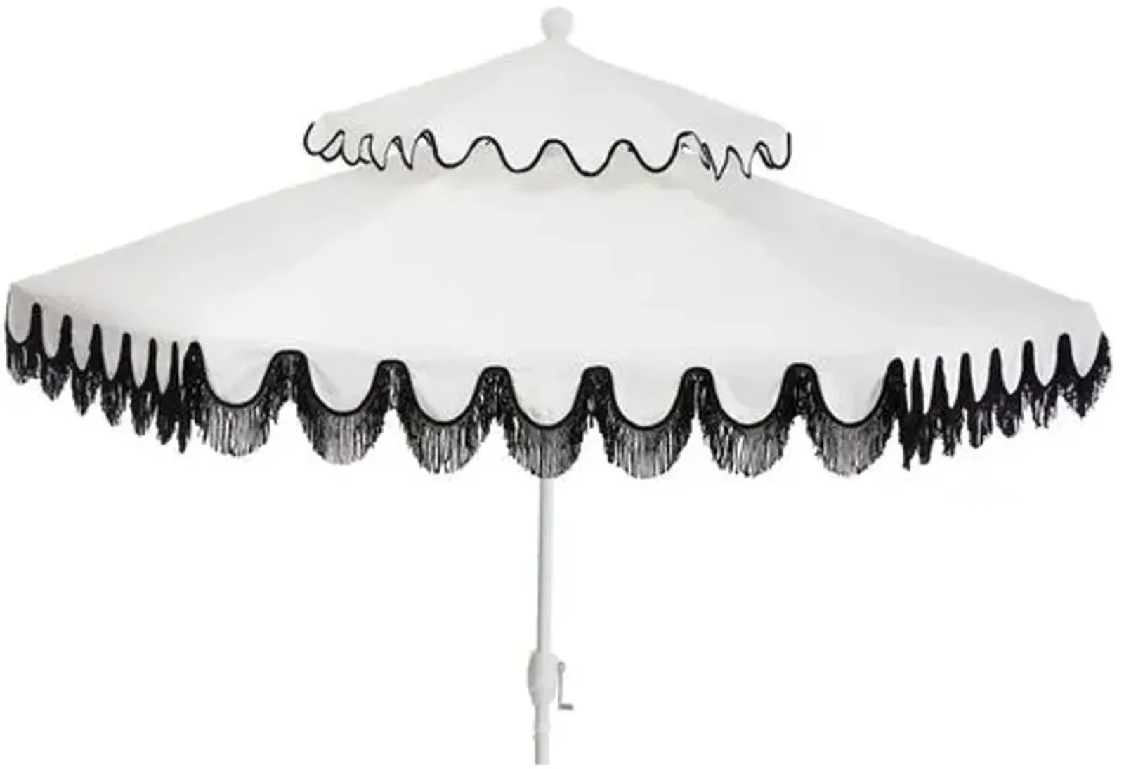 Daiana Two-Tier Fringe Patio Umbrella - White/Black Fringe