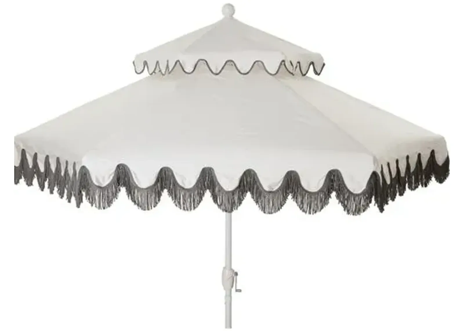 Daiana Two-Tier Fringe Patio Umbrella - White/Gray Fringe