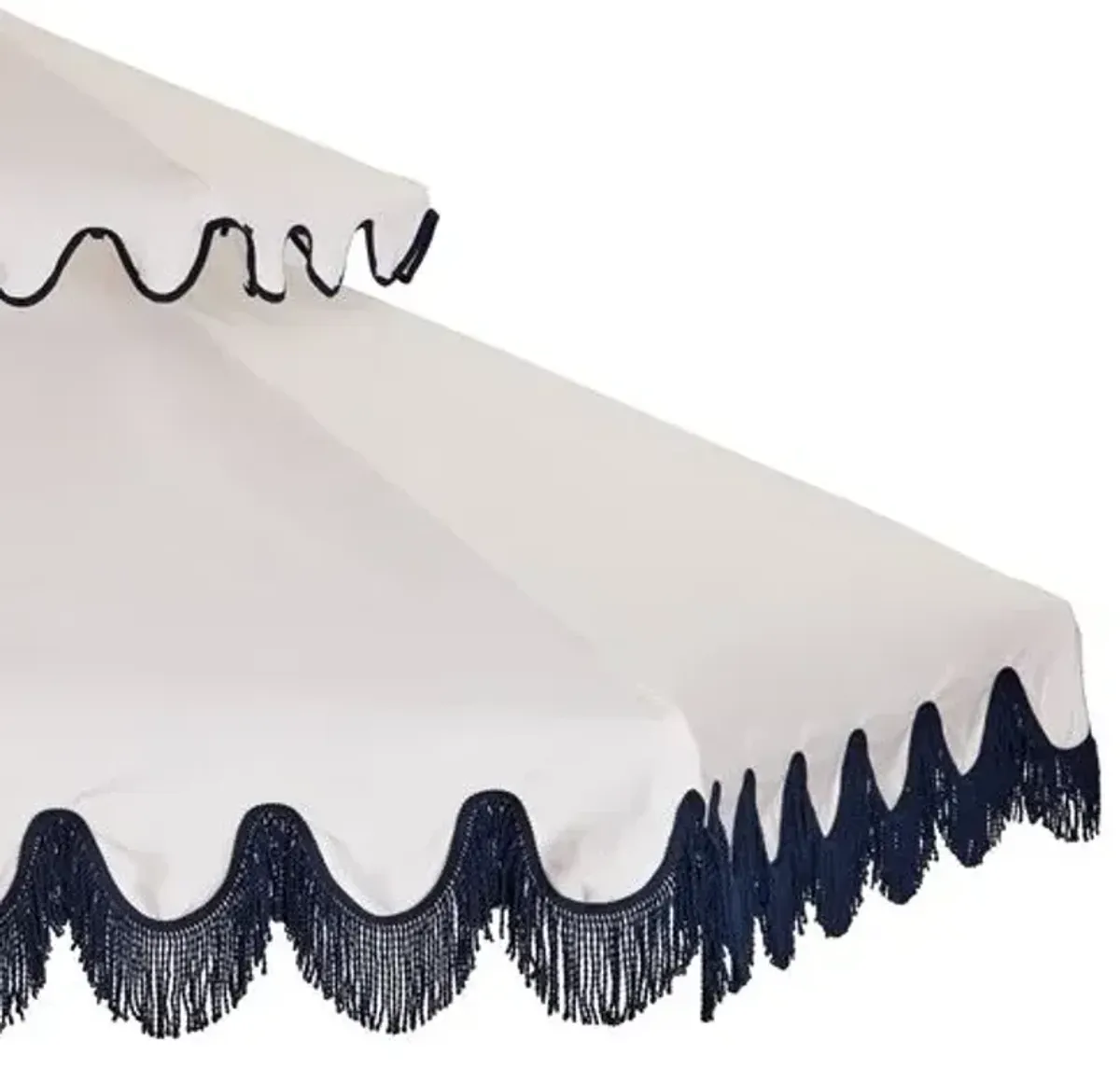 Daiana Two-Tier Fringe Patio Umbrella - White/Navy Fringe