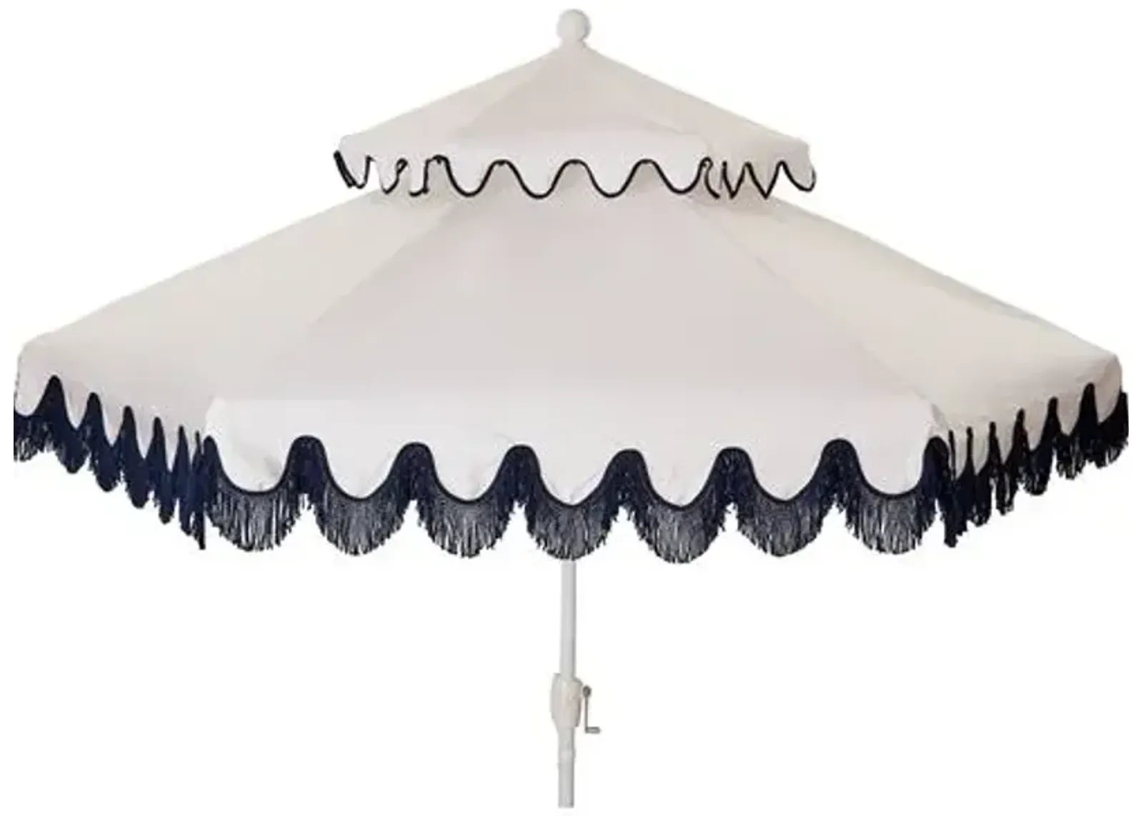 Daiana Two-Tier Fringe Patio Umbrella - White/Navy Fringe