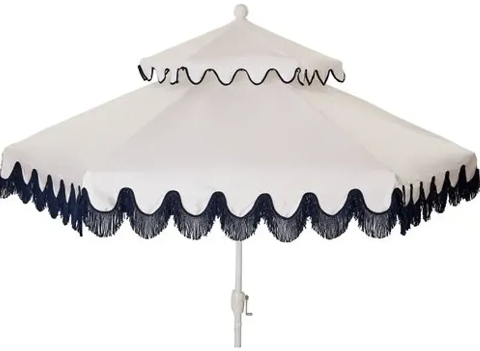 Daiana Two-Tier Fringe Patio Umbrella - White/Navy Fringe