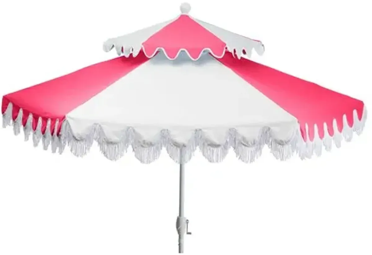 Ginny Two-Tier Patio Umbrella - Hot Pink/White