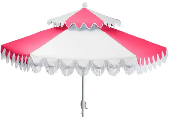 Ginny Two-Tier Two-Tone Fringe Patio Umbrella - Sunbrella - Pink