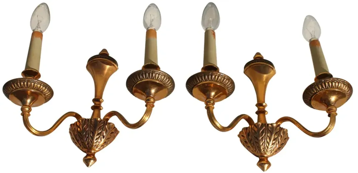 Neoclassic style Pair Giltmetal Sconces - Something Vintage - Gold