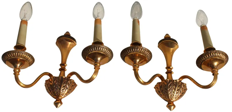 Neoclassic style Pair Giltmetal Sconces - Something Vintage - Gold