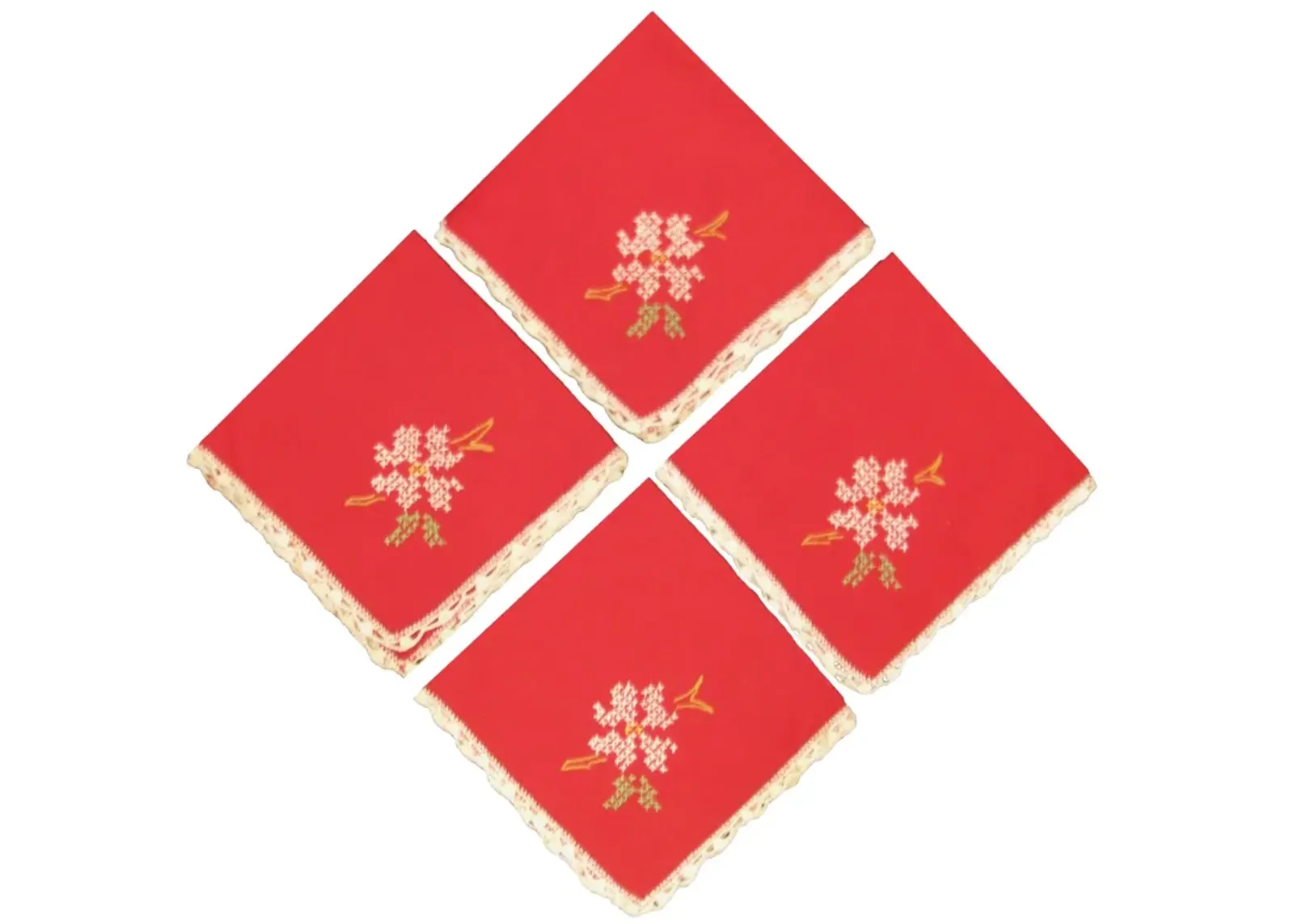 Red Cross-Stitch Napkins - Set of 4 - Chez Vous