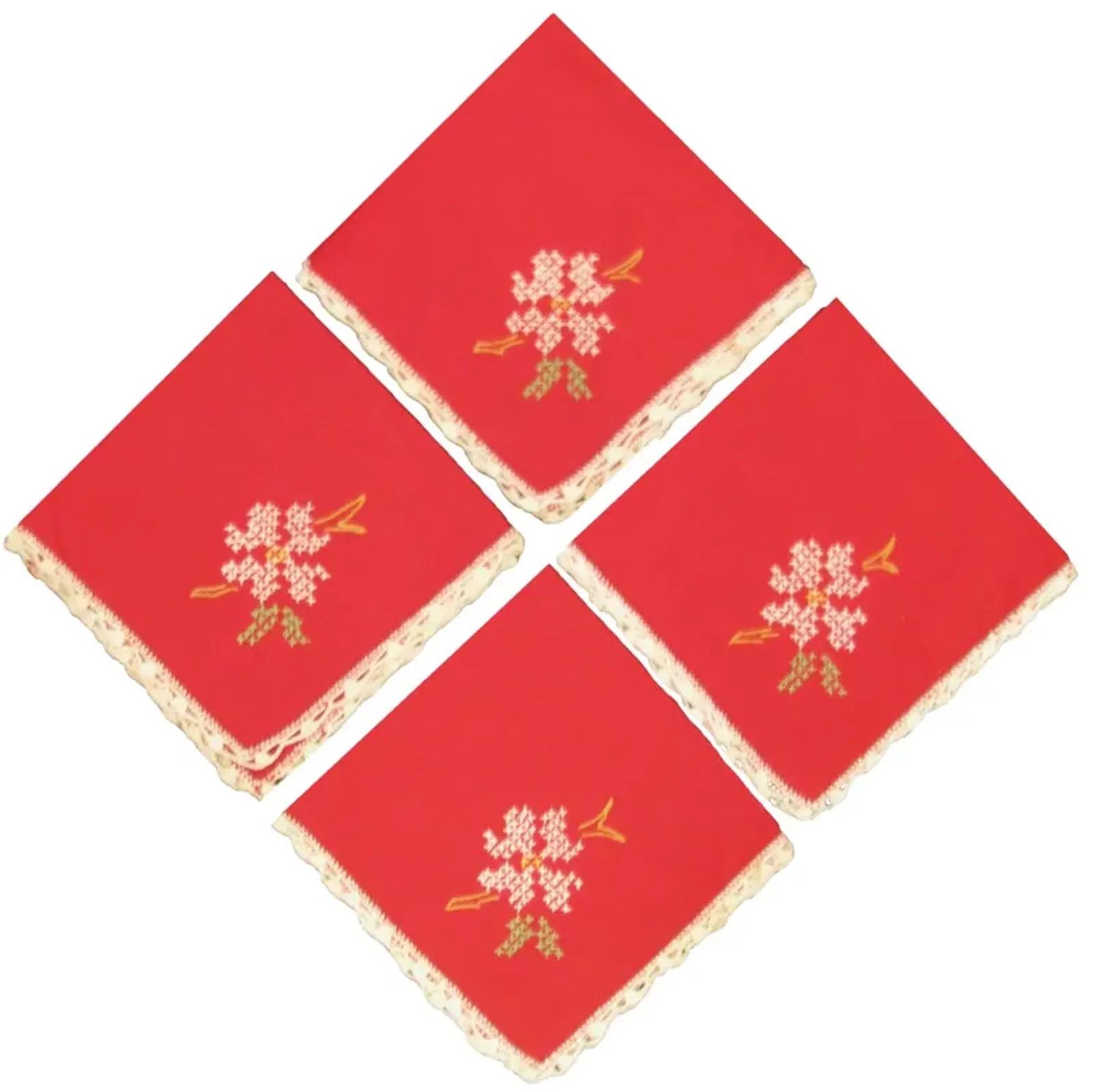 Red Cross-Stitch Napkins - Set of 4 - Chez Vous