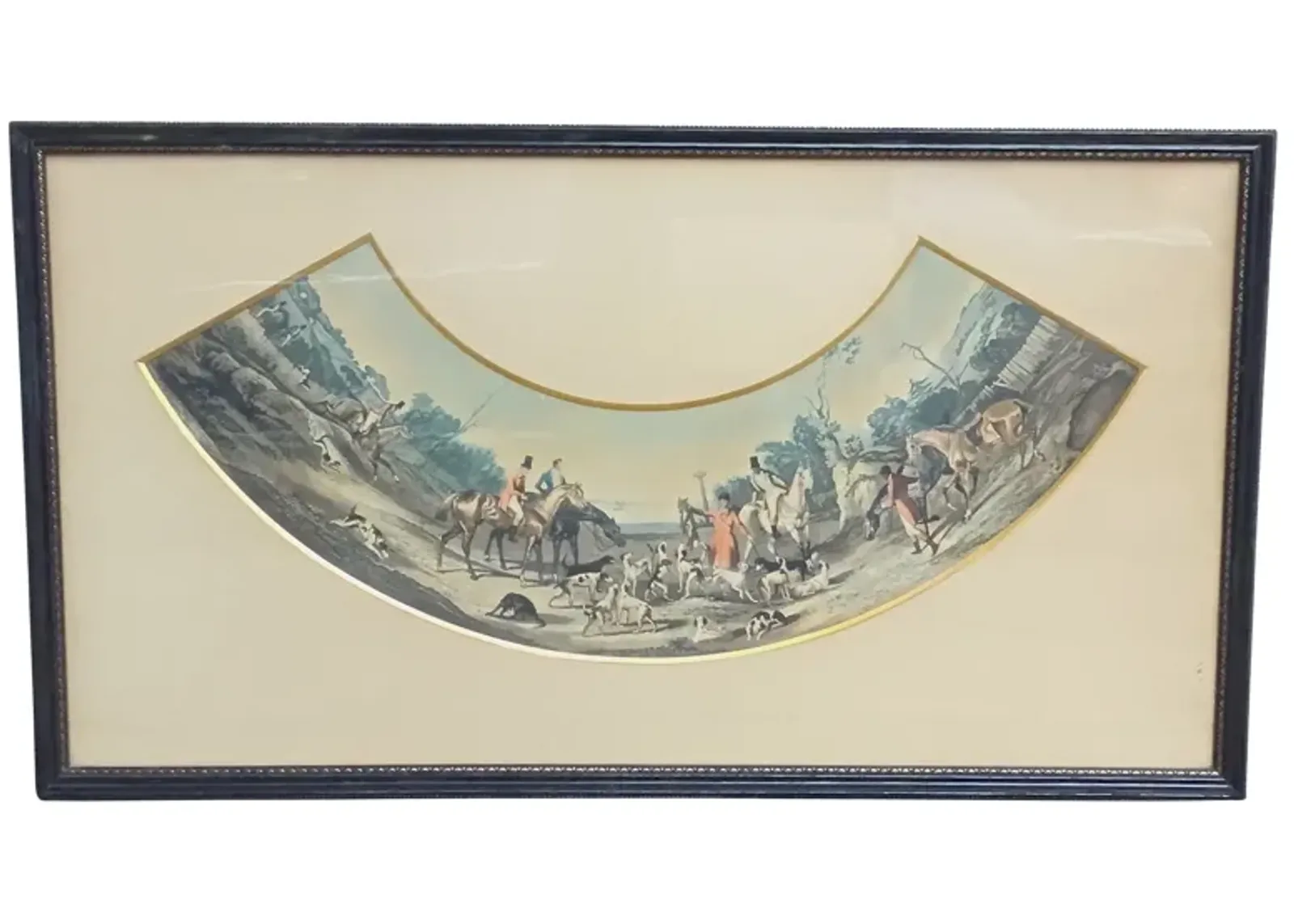 Antique French Hunt Scene Engraving - Vermilion Designs - Blue