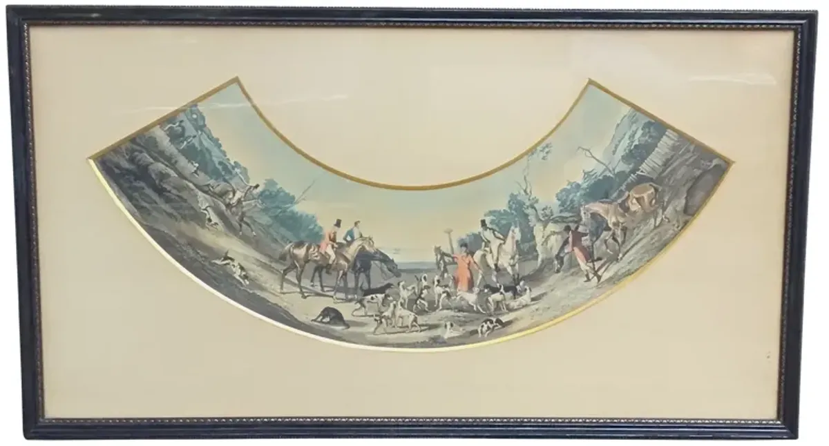 Antique French Hunt Scene Engraving - Vermilion Designs - Blue