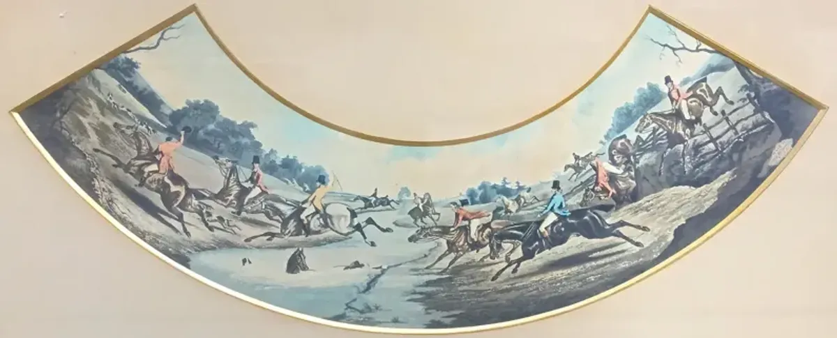 Antique French Hunt Scene Engraving - Vermilion Designs - Blue