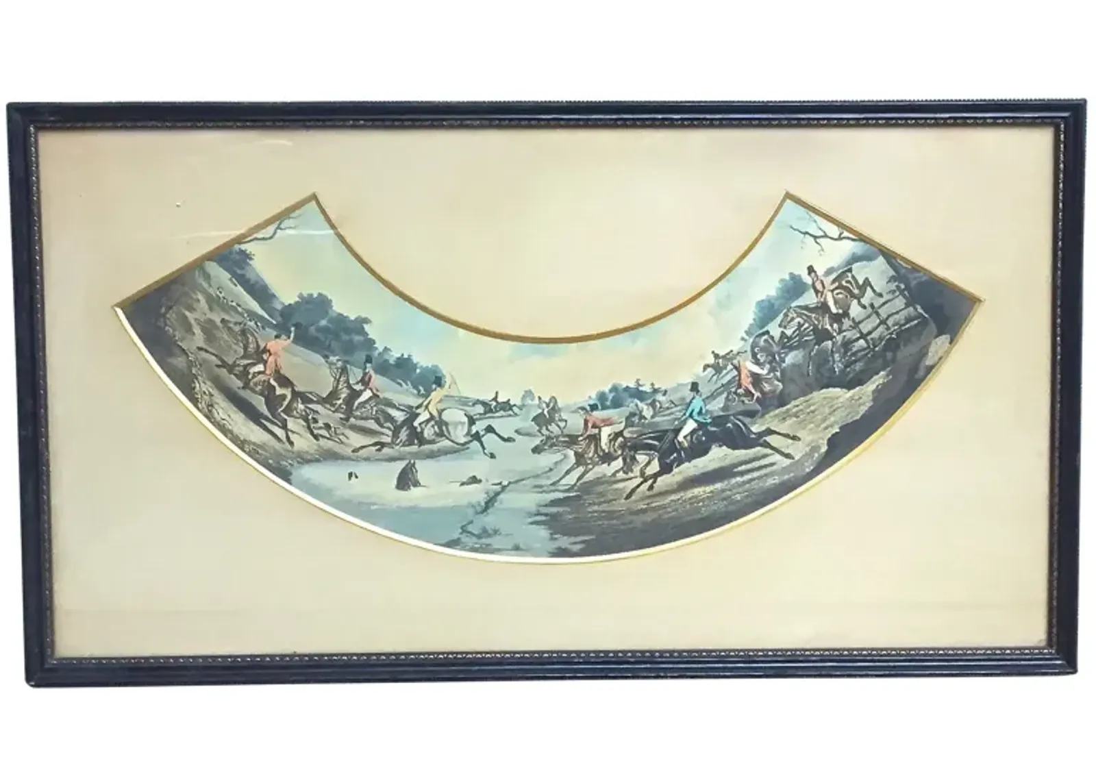 Antique French Hunt Scene Engraving - Vermilion Designs - Blue