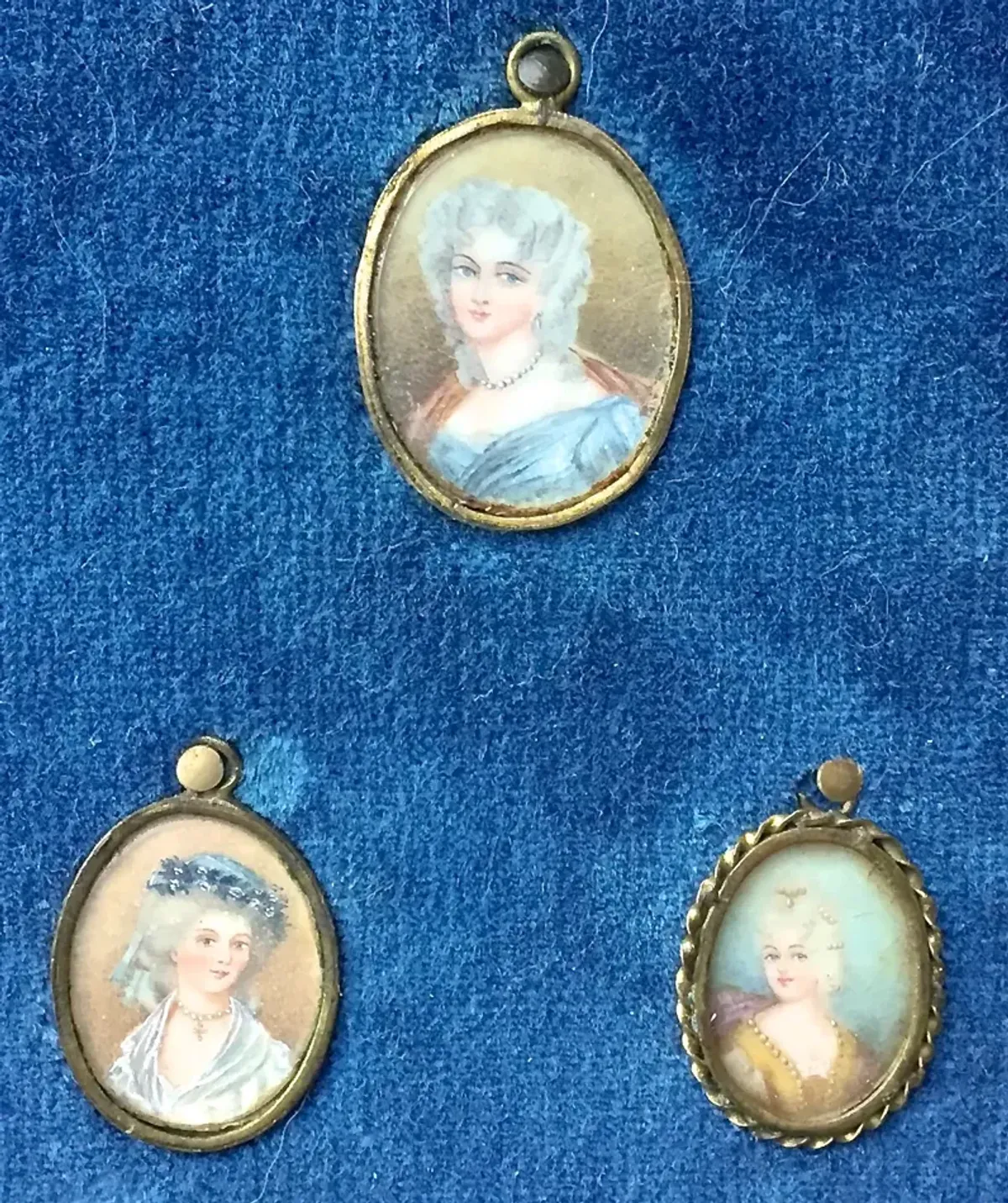 Floral Brass Framed Porcelain Portraits - Vermilion Designs - Blue