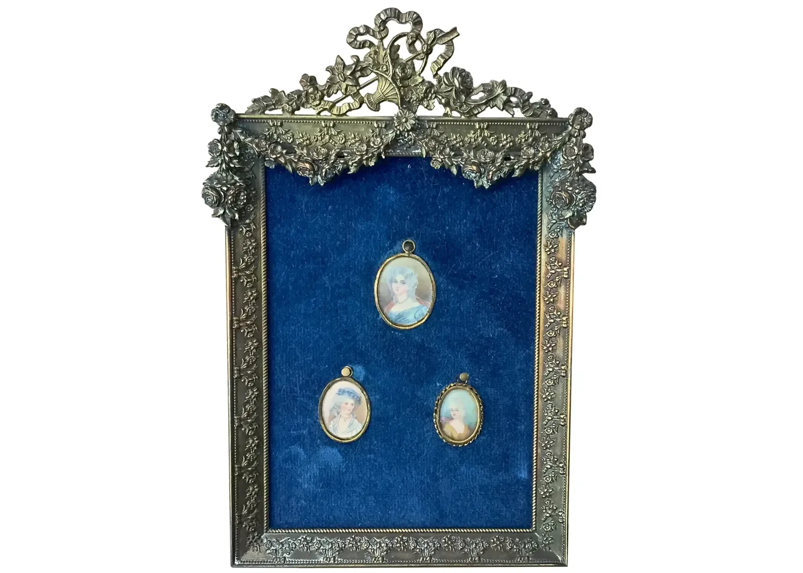 Floral Brass Framed Porcelain Portraits - Vermilion Designs - Blue