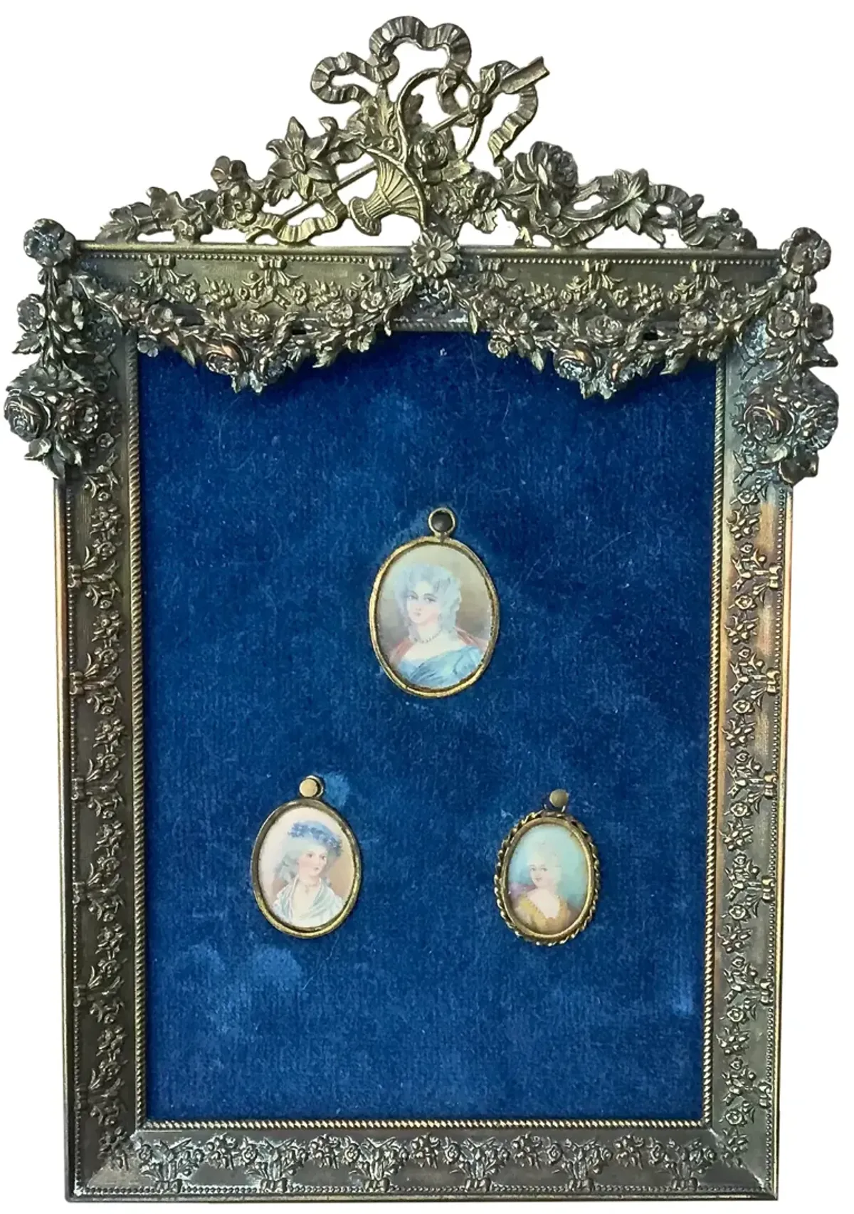 Floral Brass Framed Porcelain Portraits - Vermilion Designs - Blue